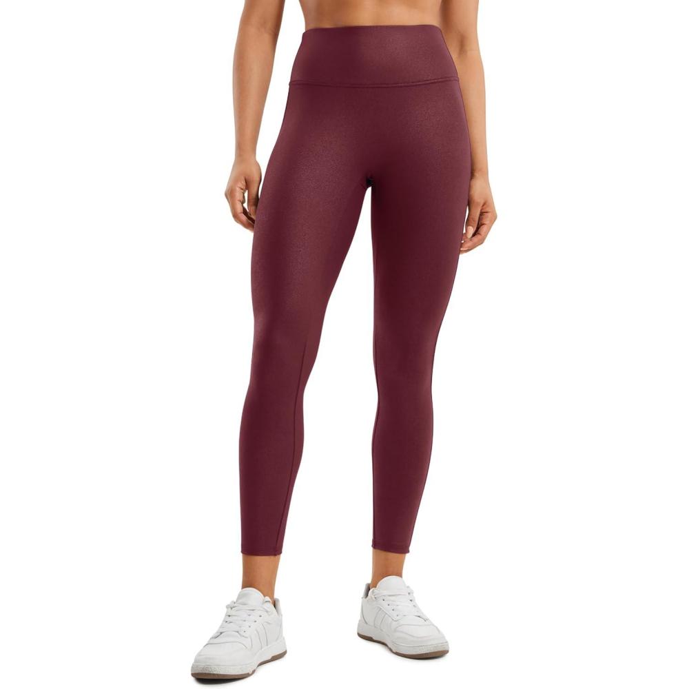 imageCRZ YOGA No Front Seam Faux Leather Leggings 25 Butterluxe Matte High Waist Stretch Tights Womens Pleather PantsRed Merlot Foil Pattern