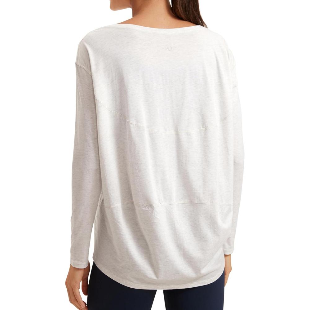 imageCRZ YOGA Pima Cotton Boat Neck Long Sleeve Shirts for Women Workout Athletic Yoga Casual Tops Loose Fit Fall TShirtsIce GreyWhite