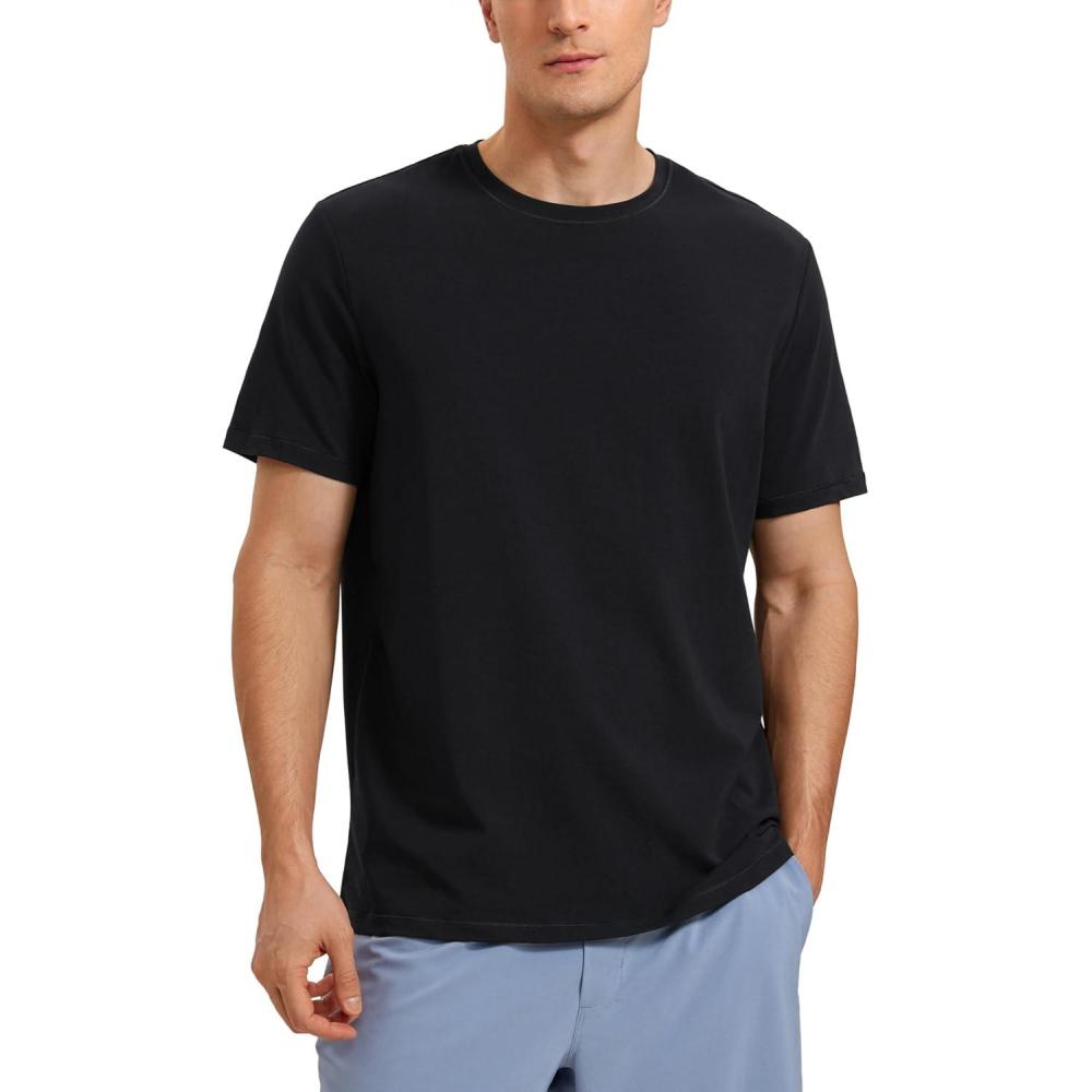 imageCRZ YOGA Pima Cotton Shirts for Men Short Sleeve Casual Crewneck TShirts Breathable Workout Daily Tee TopsBlack