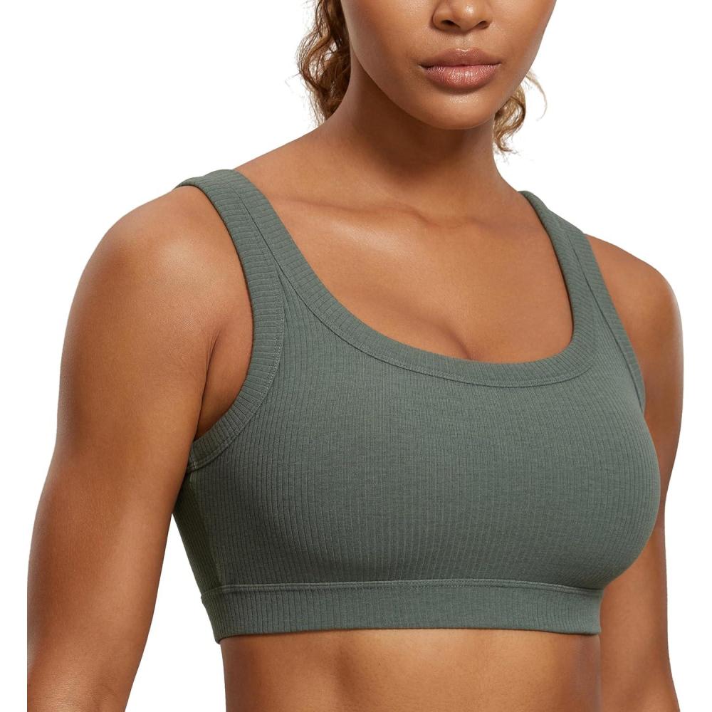 imageCRZ YOGA Ribbed Sports Bras for Women  U Back Wireless Medium Impact Padded Yoga Workout CamiGrey Sage