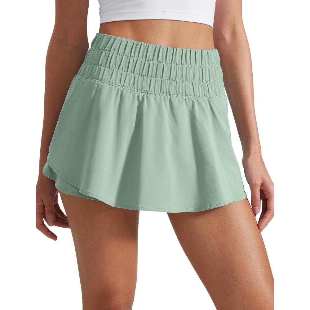 imageCRZ YOGA Ruffle Skirt Overlay Athletic Shorts for Women High Waisted Flowy for Workout Running Tennis with Zip PocketGreen Palm Court