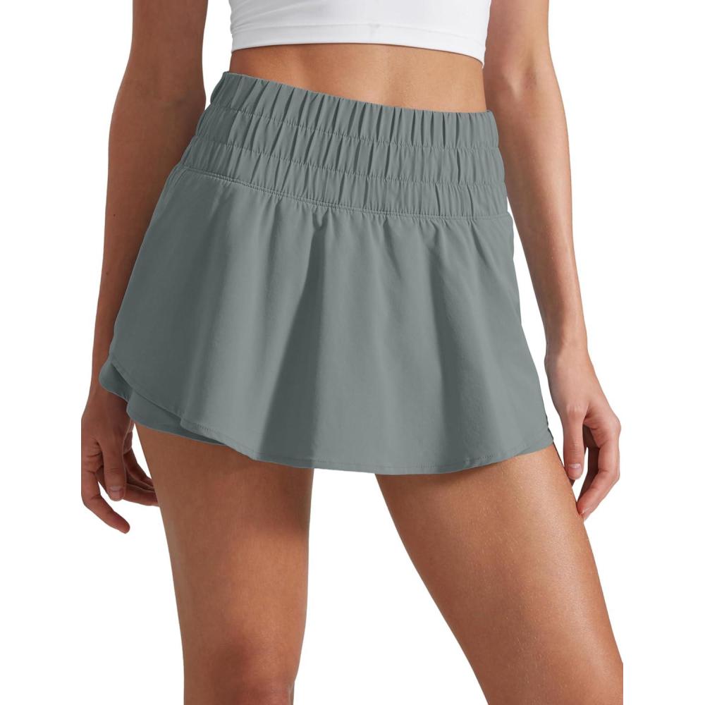 imageCRZ YOGA Ruffle Skirt Overlay Athletic Shorts for Women High Waisted Flowy for Workout Running Tennis with Zip PocketGrey Sage