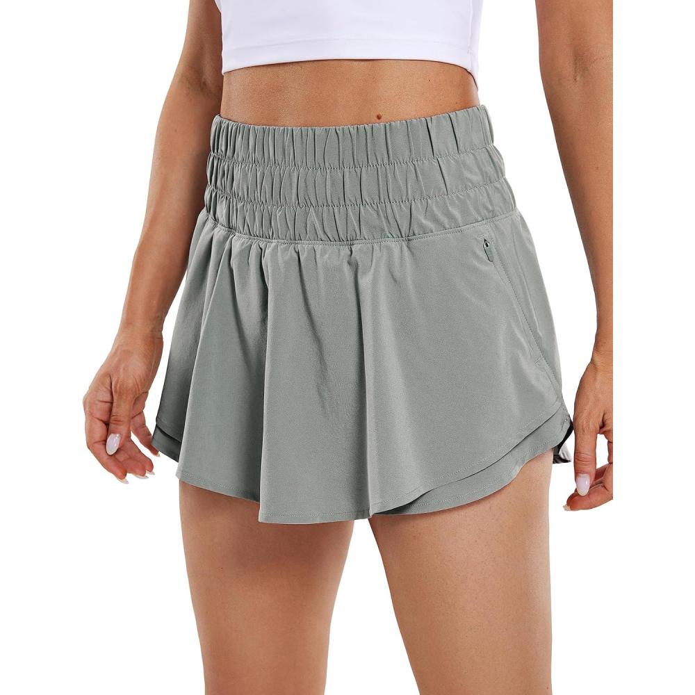 imageCRZ YOGA Ruffle Skirt Overlay Athletic Shorts for Women High Waisted Flowy for Workout Running Tennis with Zip PocketSterling
