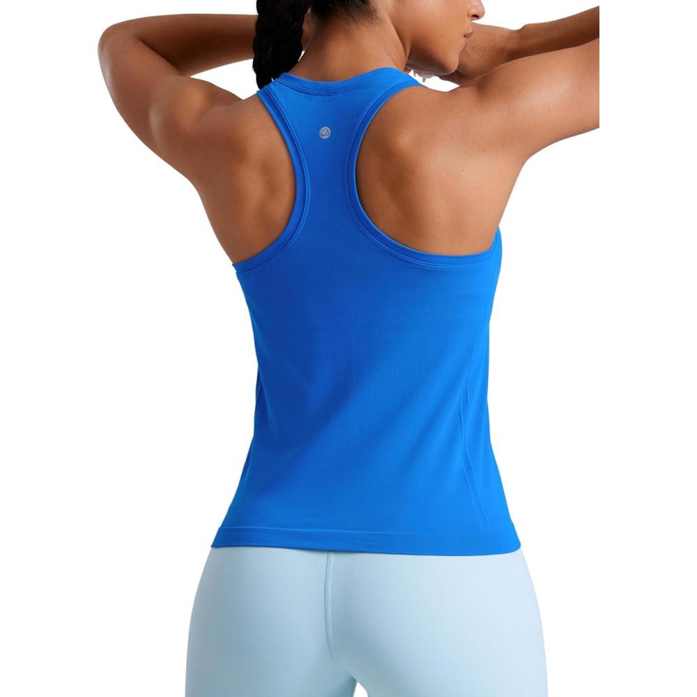 imageCRZ YOGA Seamless Racerback Tank Tops for Women  Gym Workout Athletic Running Sleeveless Shirts Breathable Scoop NeckSparkle Blue