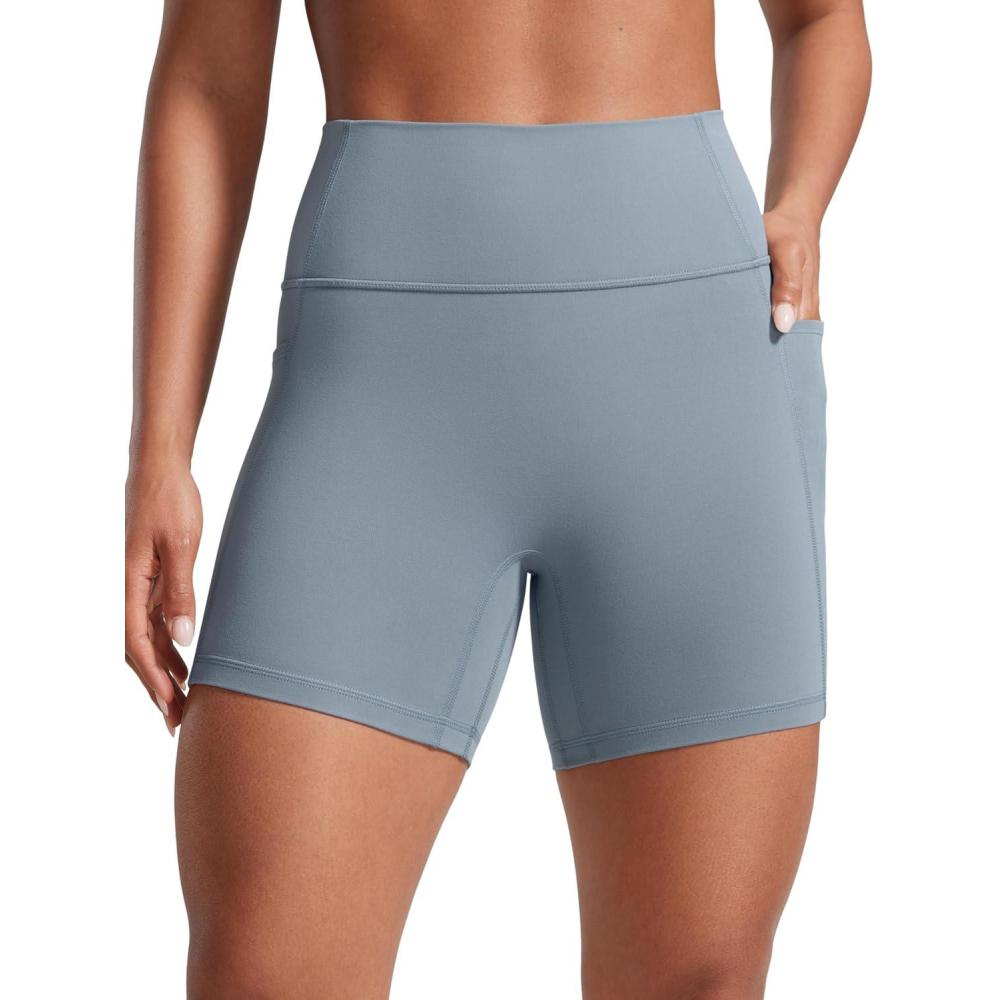imageCRZ YOGA Secretsculpt Butterlift Biker Shorts Pockets 5 No Front Seam Womens High Waist Workout Booty Scrunch ButtBelgian Blue