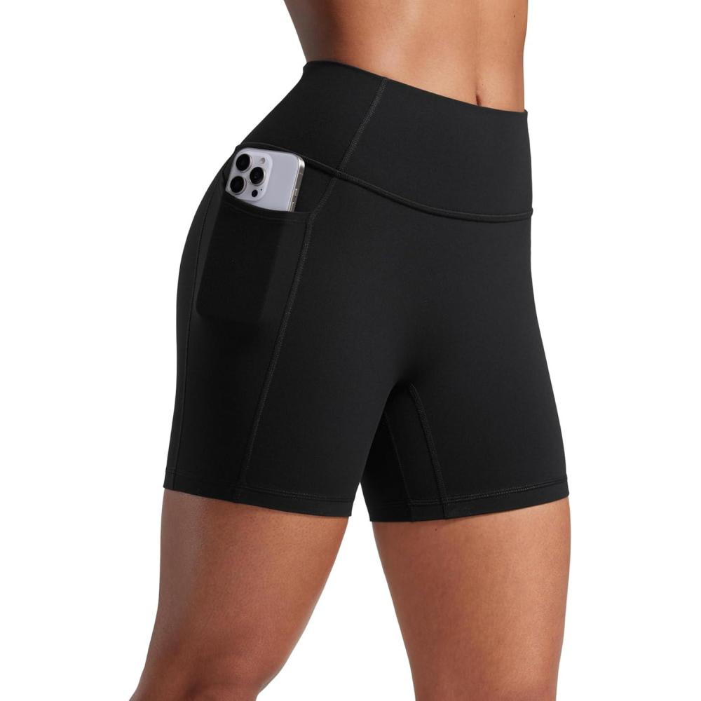 imageCRZ YOGA Secretsculpt Butterlift Biker Shorts Pockets 5  No Front Seam Womens High Waist Workout Booty Scrunch ButtBlack