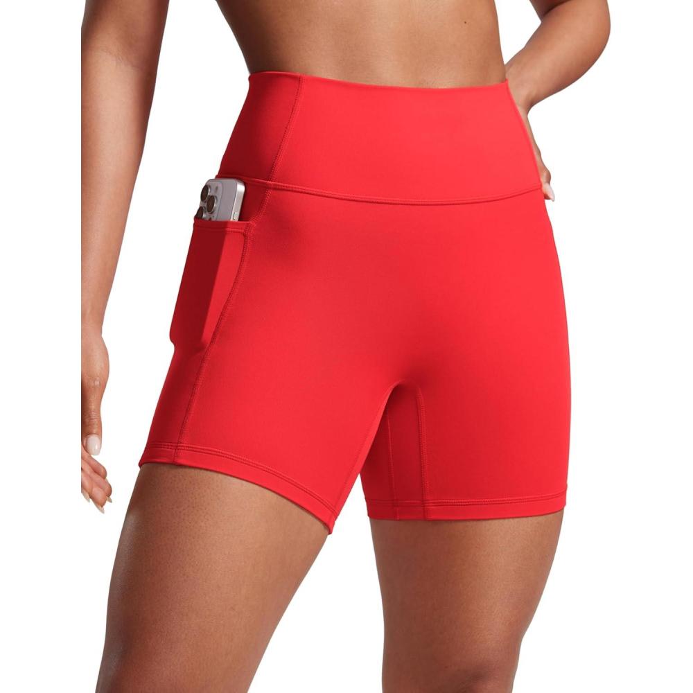 imageCRZ YOGA Secretsculpt Butterlift Biker Shorts Pockets 5 No Front Seam Womens High Waist Workout Booty Scrunch ButtDeep Red