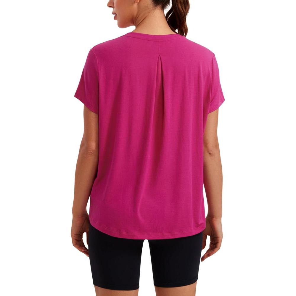 imageCRZ YOGA Short Sleeve Yoga Tops for Women Soft Loose Casual Flowy Shirts Crew Neck Workout Basic TShirtGranita Pink