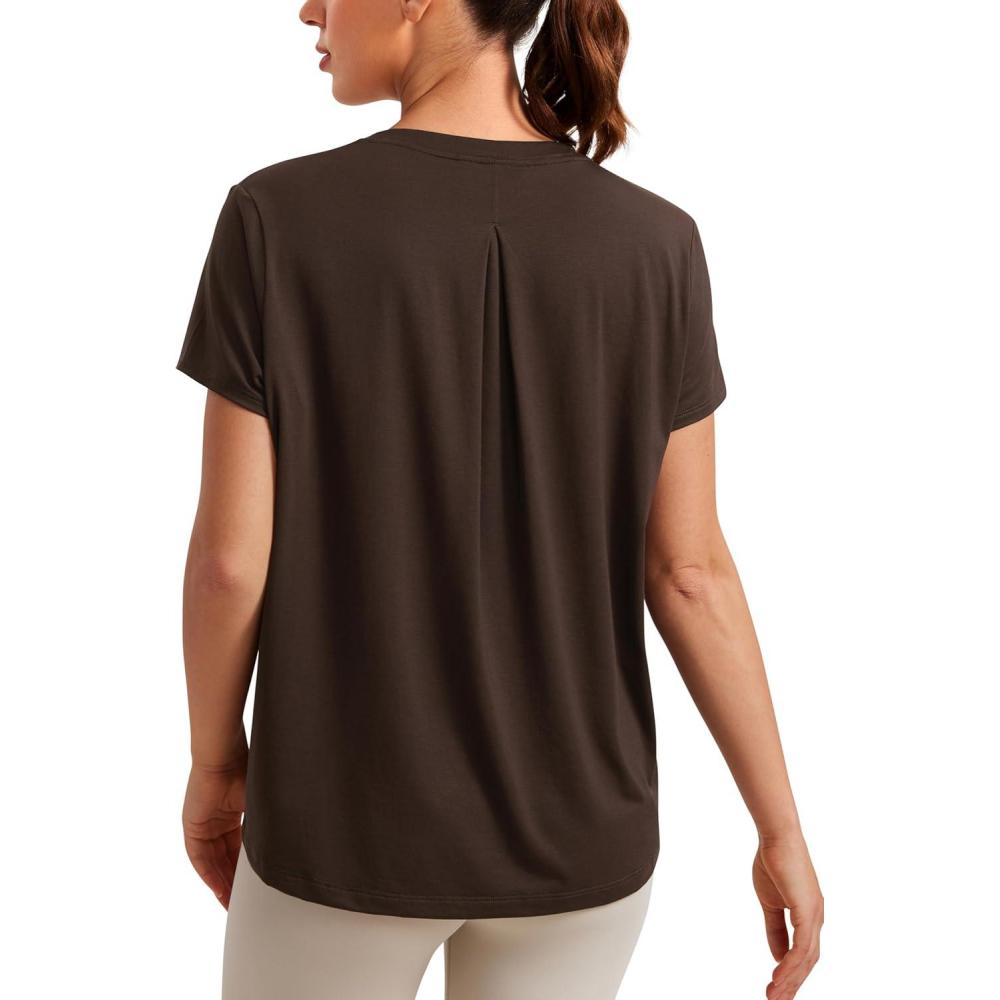 imageCRZ YOGA Short Sleeve Yoga Tops for Women Soft Loose Casual Flowy Shirts Crew Neck Workout Basic TShirtHot Fudge Brown