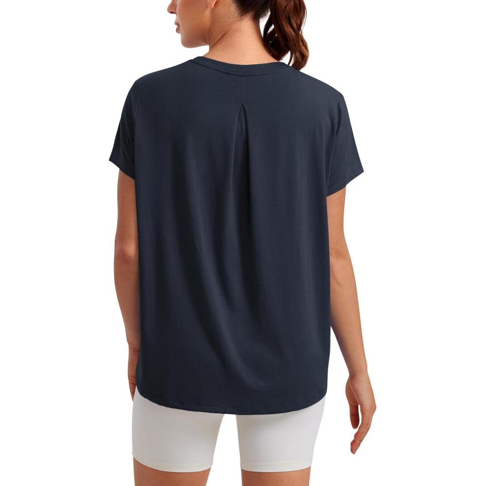 imageCRZ YOGA Short Sleeve Yoga Tops for Women Soft Loose Casual Flowy Shirts Crew Neck Workout Basic TShirtTrue Navy