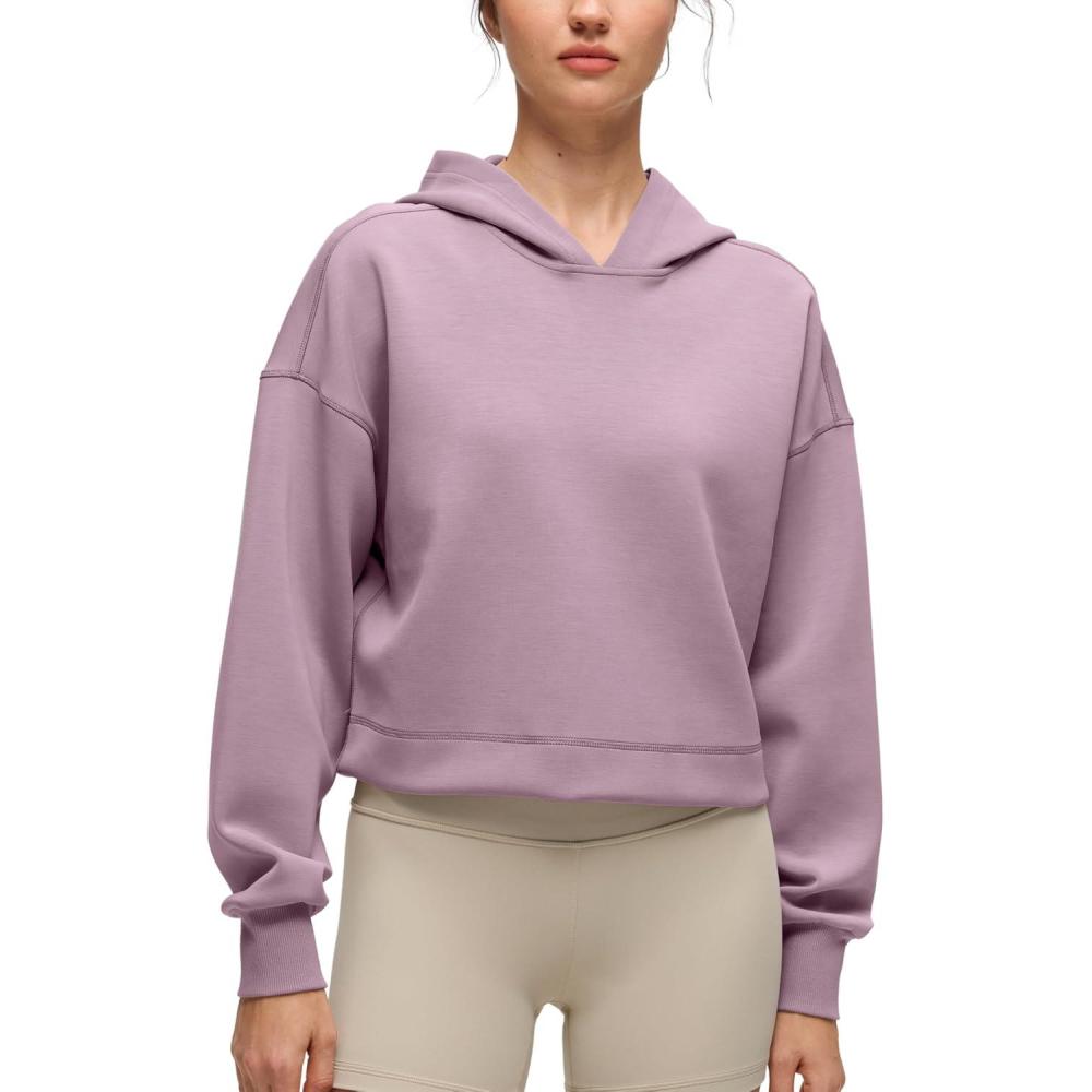 imageCRZ YOGA SoftAura Cropped Hoodies for Women Long Sleeve Pullover Basic Workout Casual Hooded SweatshirtsLight Lavender