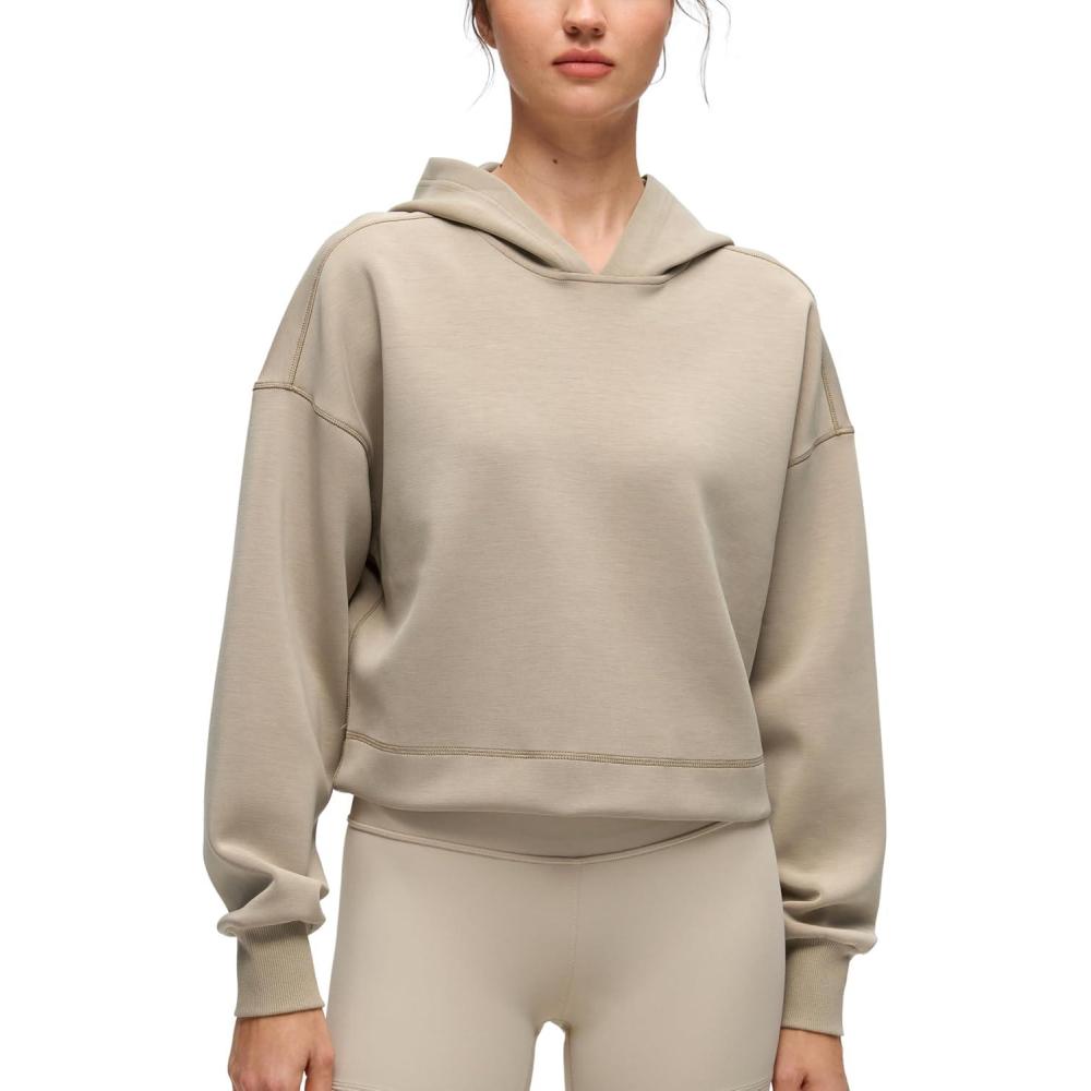 imageCRZ YOGA SoftAura Cropped Hoodies for Women Long Sleeve Pullover Basic Workout Casual Hooded SweatshirtsOak