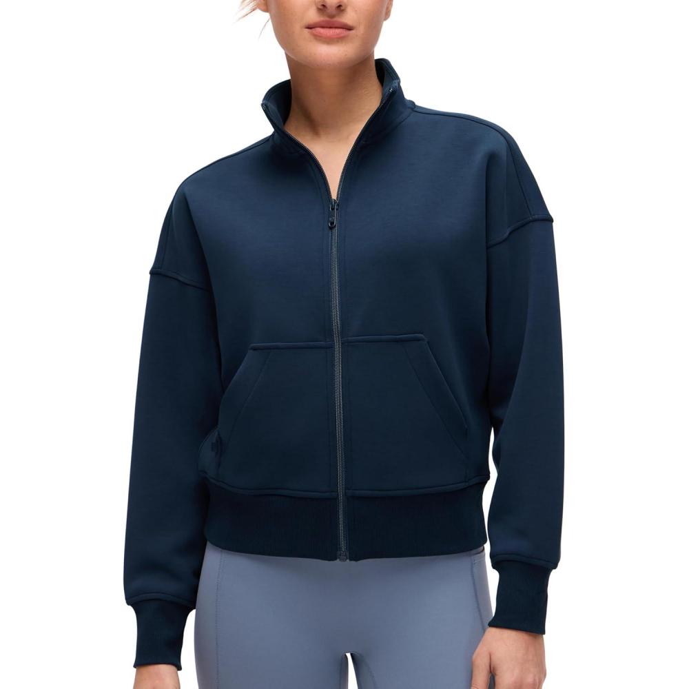 imageCRZ YOGA SoftAura Full Zip Sweatshirt for Women  Workout Casual Zipper Funnel Neck Sweat Shirts Jackets with PocketsInk Blue