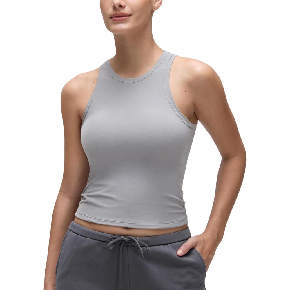 imageCRZ YOGA Softembrace High Neck Tank Tops for Women Casual Going Out Soft Double Lined Basic Summer Sleeveless ShirtsRhino Grey