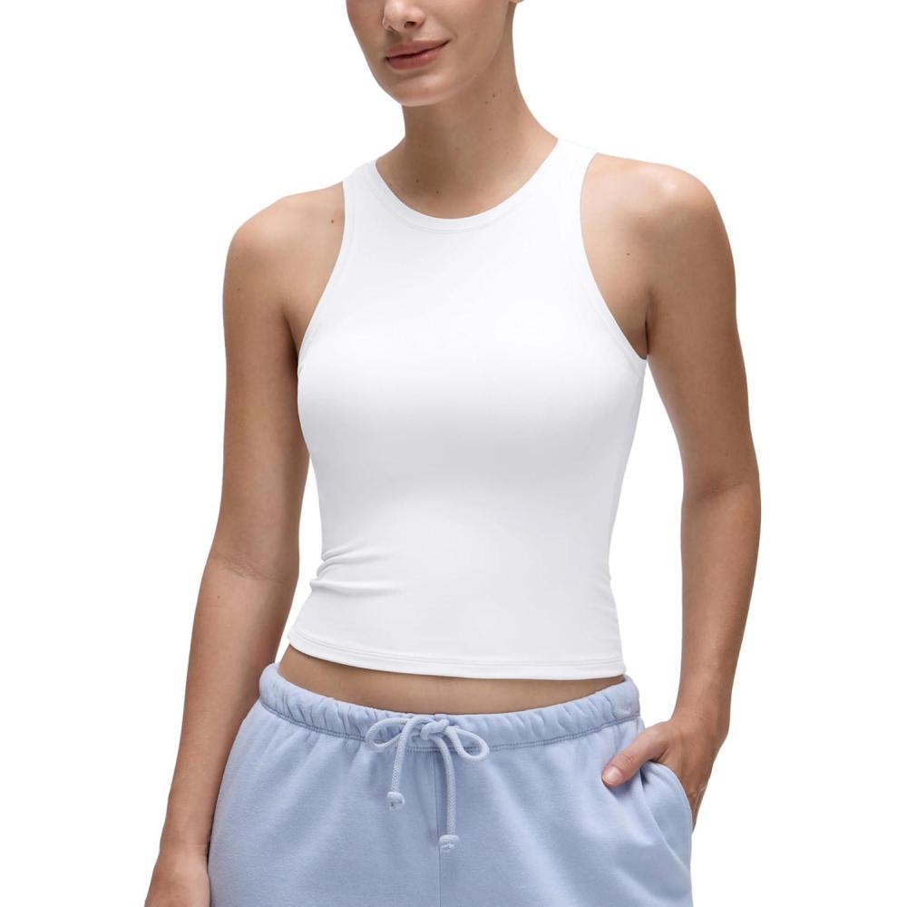 imageCRZ YOGA Softembrace High Neck Tank Tops for Women Casual Going Out Soft Double Lined Basic Summer Sleeveless ShirtsWhite