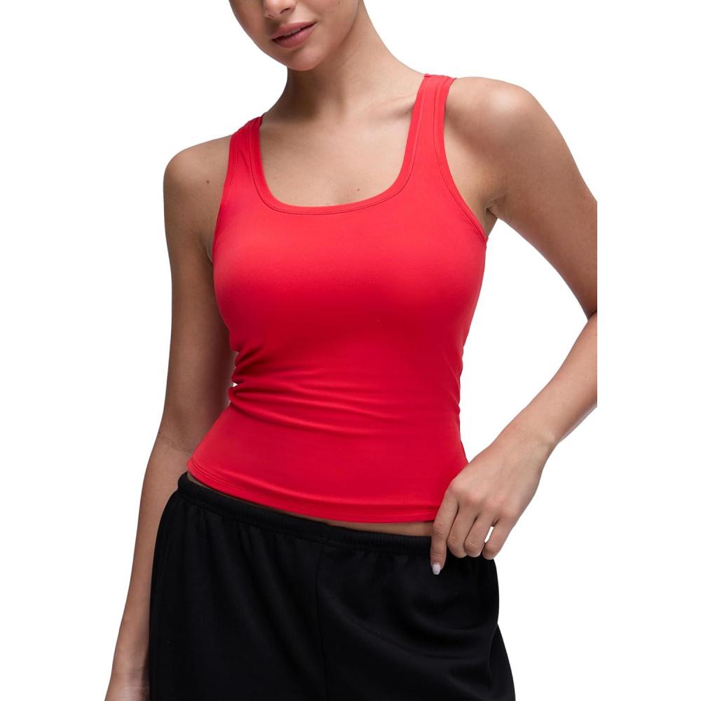 imageCRZ YOGA Softembrace Scoop Neck Tank Tops for Women Casual Going Out Soft Double Lined Crop Basic Sleeveless ShirtsAurora Red