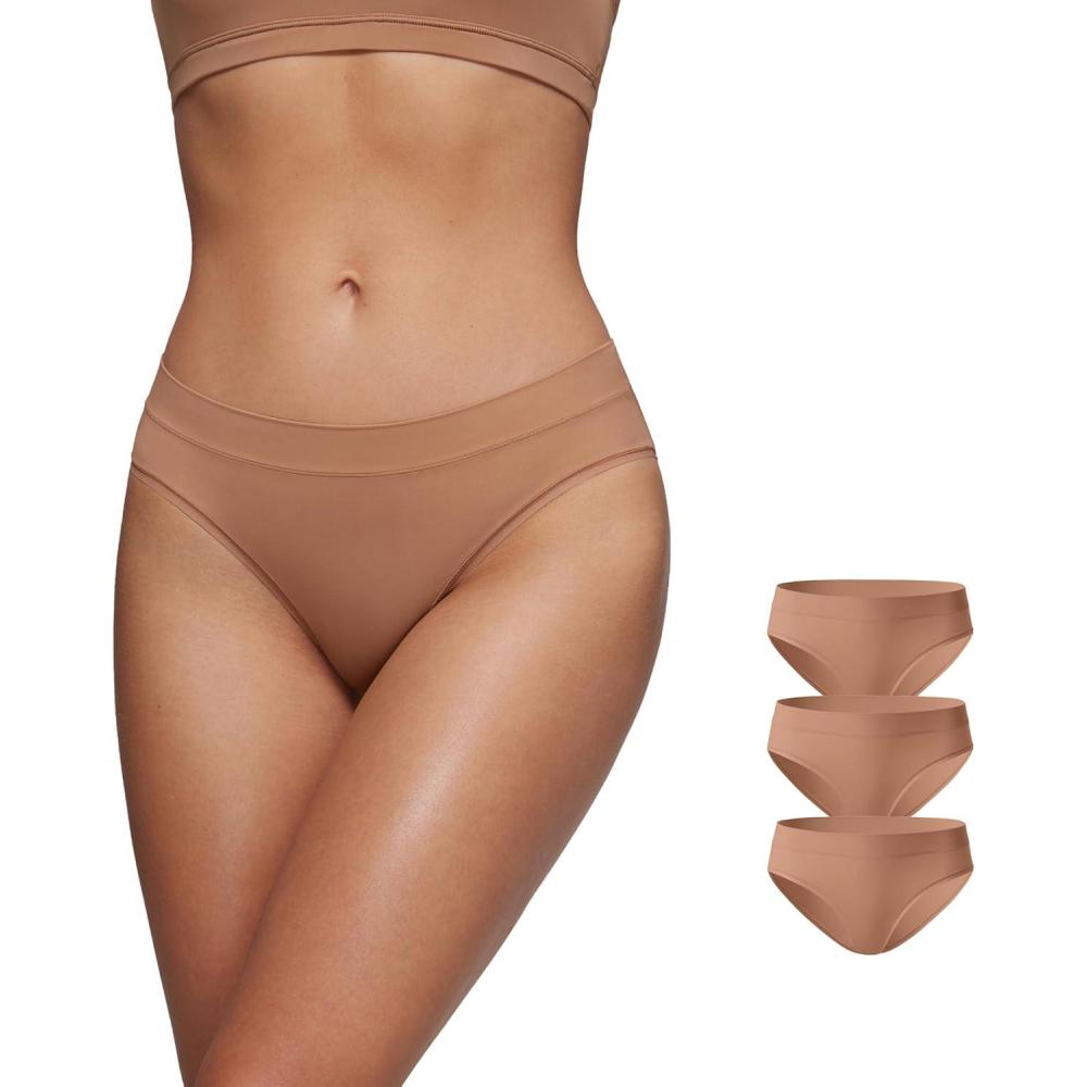 imageCRZ YOGA Softhold Bikini Underwear for Women Sexy Tagless Hipster Stretch Breathable Ladies Cheeky Panties 3 PackGravel 3pack