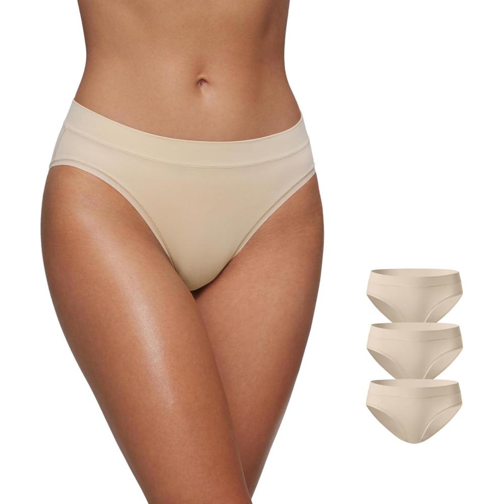 imageCRZ YOGA Softhold Bikini Underwear for Women Sexy Tagless Hipster Stretch Breathable Ladies Cheeky Panties 3 PackMojave Tan 23pack