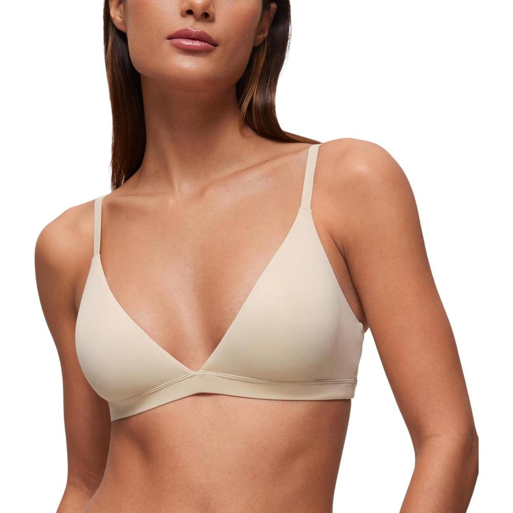 imageCRZ YOGA Softhold Double Lined Triangle Bralette Womens Adjustable Straps Wireless Cami Plunge TShirt Everyday Bra ComfyMojave Tan 2