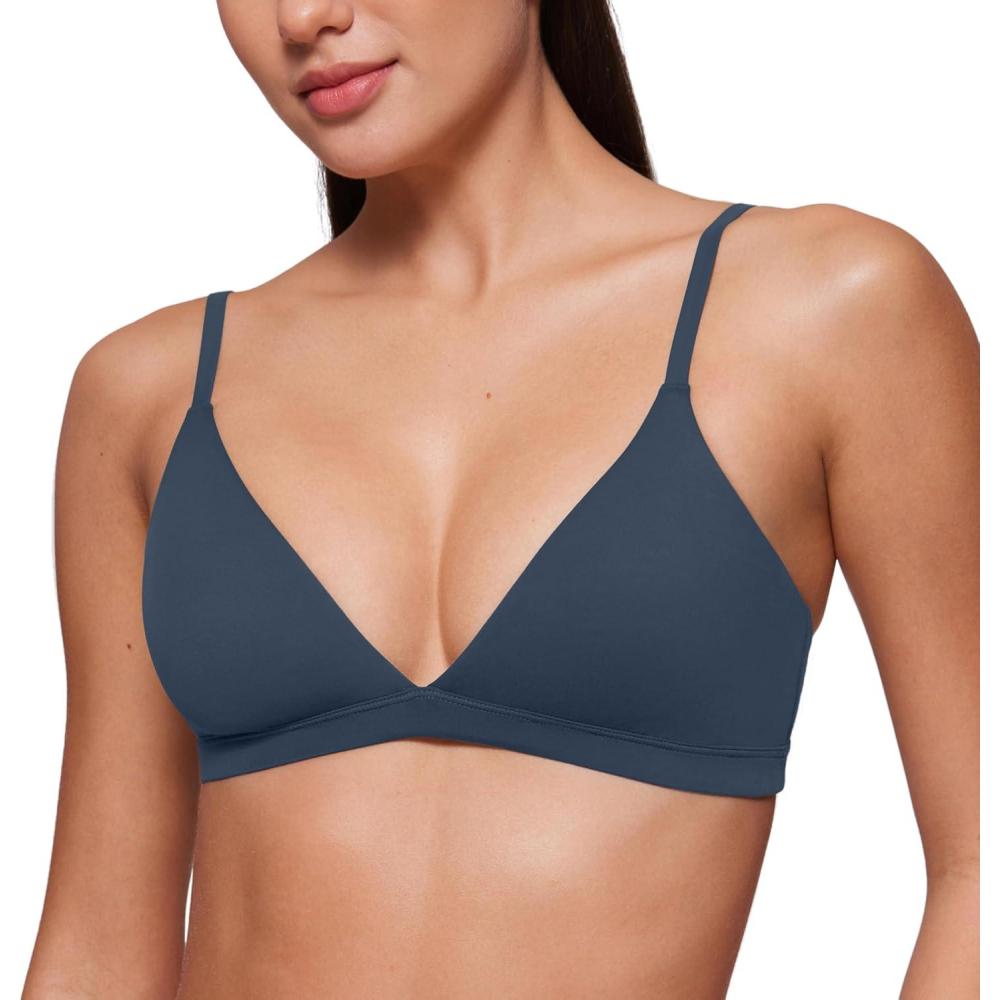imageCRZ YOGA Softhold Double Lined Triangle Bralette Womens Adjustable Straps Wireless Cami Plunge TShirt Everyday Bra ComfySargasso