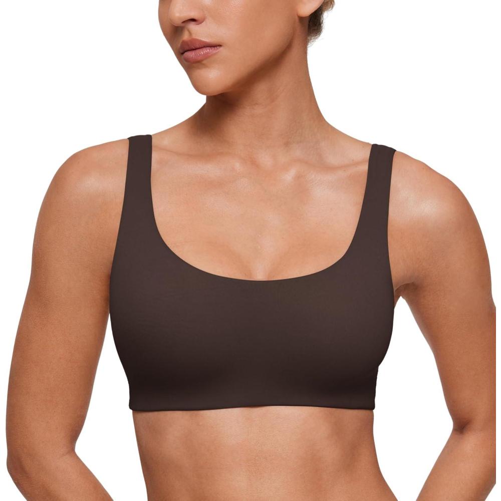 imageCRZ YOGA Softhold Double Lined U Back Bralette Womens Scoop Neck Lounge TShirt Everyday Bras Smooth Wireless CamiHot Fudge Brown