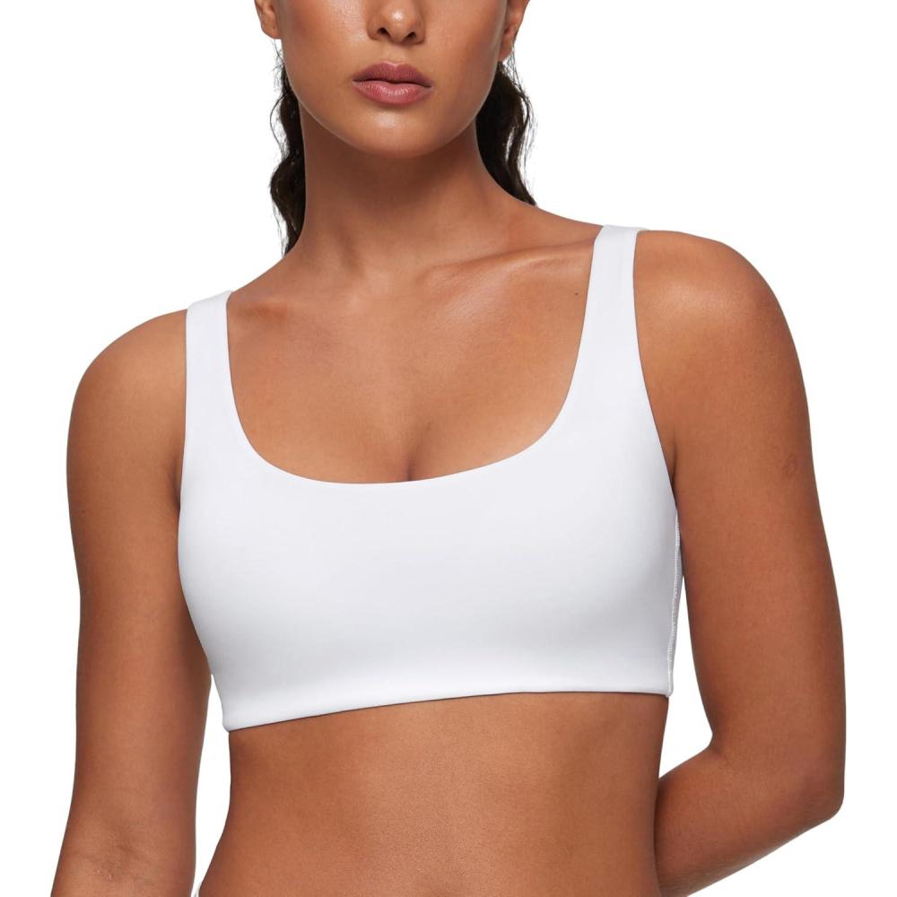 imageCRZ YOGA Softhold Double Lined U Back Bralette Womens Scoop Neck Lounge TShirt Everyday Bras Smooth Wireless CamiSnow White