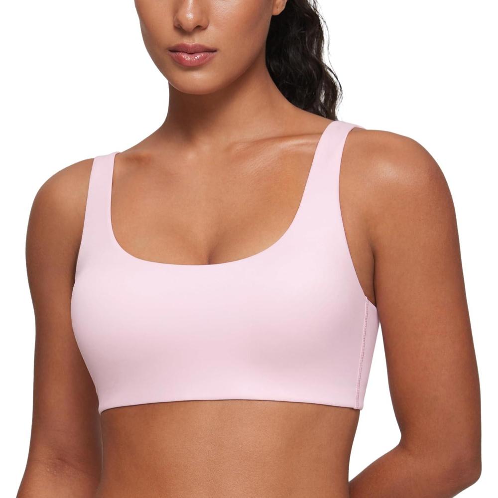 imageCRZ YOGA Softhold Double Lined U Back Bralette Womens Scoop Neck Lounge TShirt Everyday Bras Smooth Wireless CamiStrawberry Pink