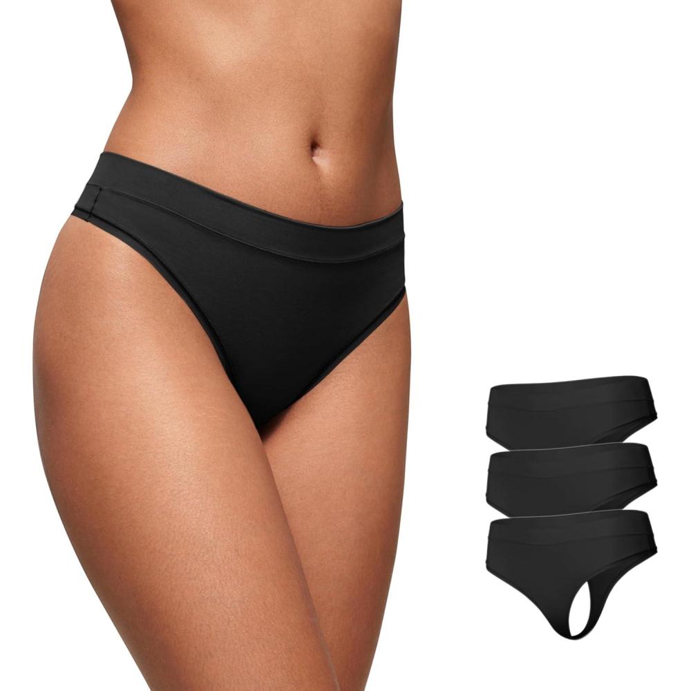 imageCRZ YOGA Softhold High Rise Thongs for Women Sexy Tagless Comfortable Panties Smooth Breathable Ladies Underwear 3 PackBlack 3pack