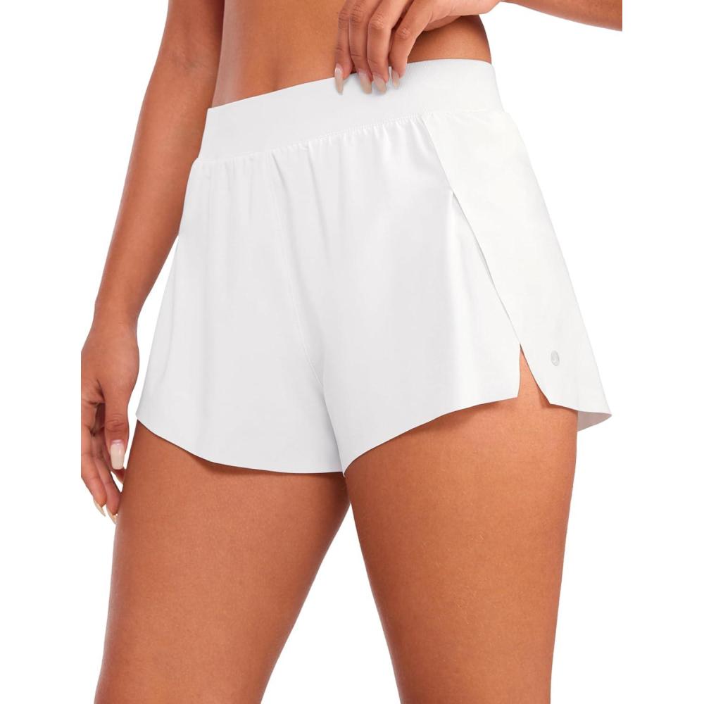 imageCRZ YOGA V Split Running Shorts for Women 25quot High Waisted Workout Athletic Gym Track with Liner Breathable Quick DryWhite