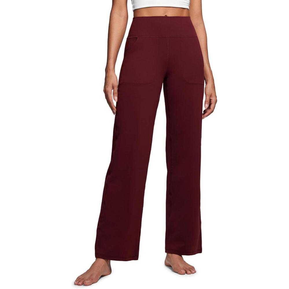 imageCRZ YOGA Womens Butterluxe High Waist Wide Leg Pants with Pockets 31quot Buttery Soft Comfy Casual Yoga LoungeRed Merlot