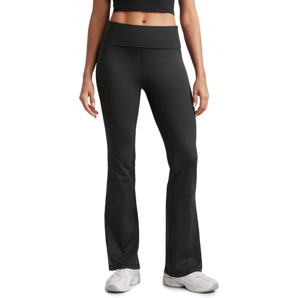 imageCRZ YOGA Womens Cloud Jersey Foldover Waist Flare Pants 31quot Yoga High Waisted Bootcut Lounge CasualBlack