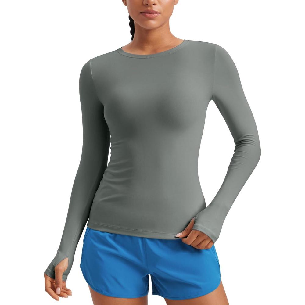 imageCRZ YOGA Womens Cloudweight Long Sleeve Workout Tops Lightweight Athletic Basic Shirts Soft Casual TShirt with Thumb HoleGrey Sage