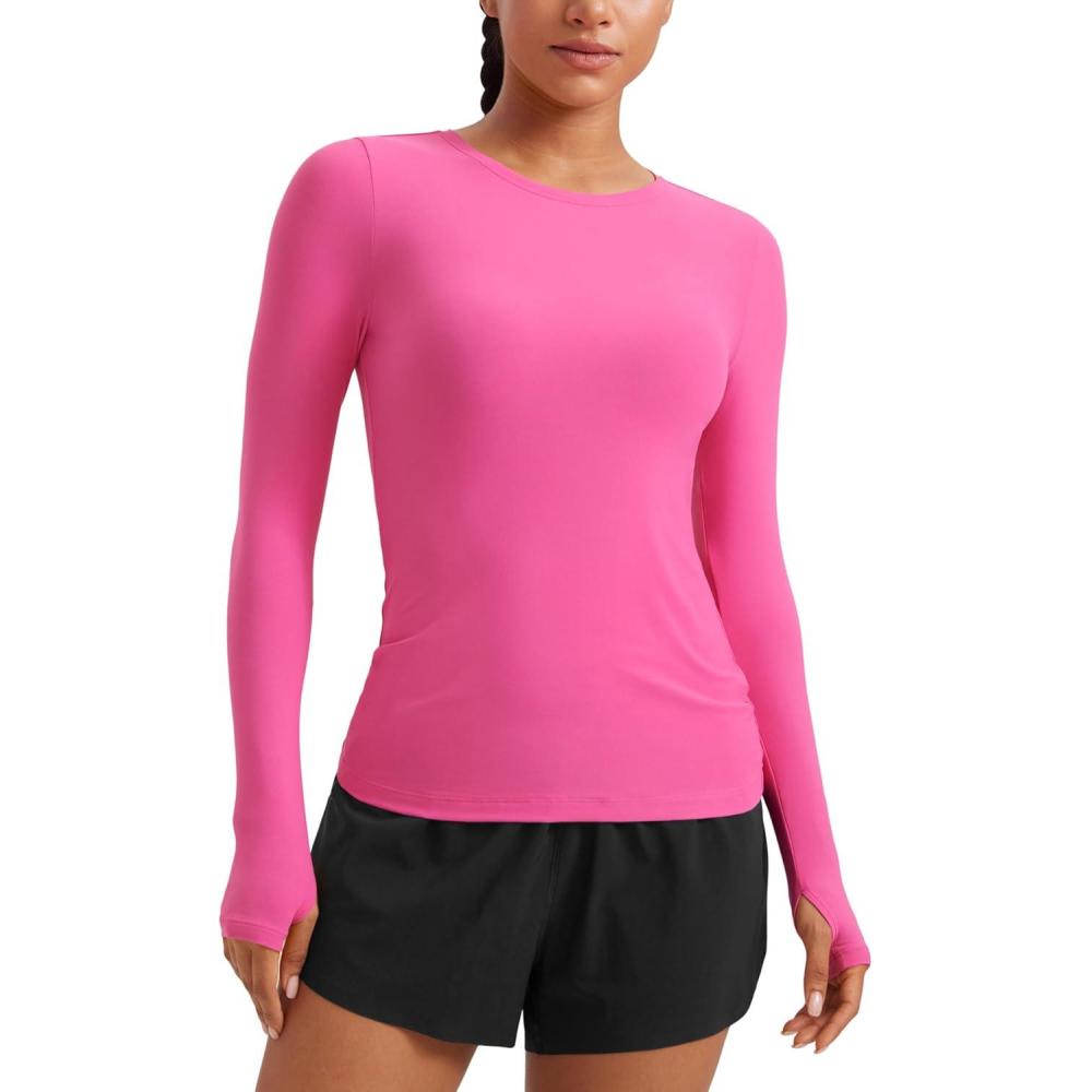imageCRZ YOGA Womens Cloudweight Long Sleeve Workout Tops Lightweight Athletic Basic Shirts Soft Casual TShirt with Thumb HoleMagenta