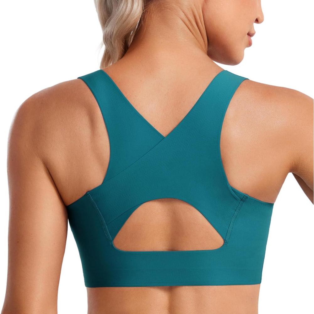 imageCRZ YOGA Womens Flex Sculpt Racerback Sports Bra U Neck Medium Impact Padded Wireless Workout Gym Crop TopGreen Jade