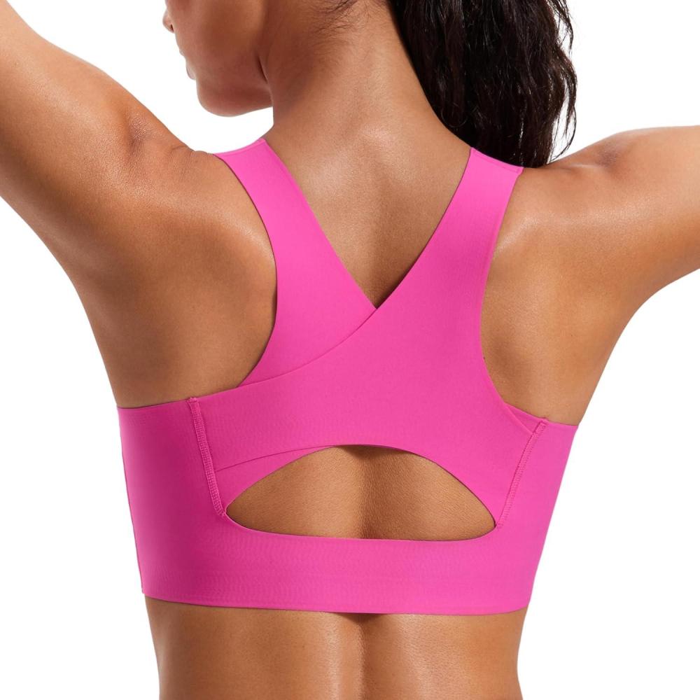 imageCRZ YOGA Womens Flex Sculpt Racerback Sports Bra U Neck Medium Impact Padded Wireless Workout Gym Crop TopHibiscus Purple