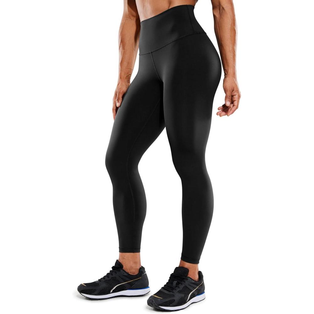 imageCRZ YOGA Womens Hugged Feeling Compression Leggings 25 Inches Thick High Waisted Tummy Control Workout Pants TightsBlack