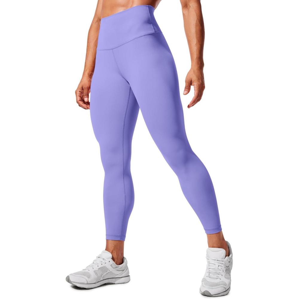 imageCRZ YOGA Womens Hugged Feeling Compression Leggings 25 Inches Thick High Waisted Tummy Control Workout Pants TightsDark Lavender Purple