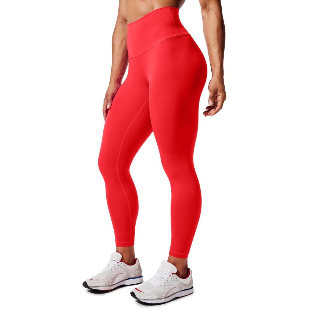 imageCRZ YOGA Womens Hugged Feeling Compression Leggings 25 Inches Thick High Waisted Tummy Control Workout Pants TightsDeep Red