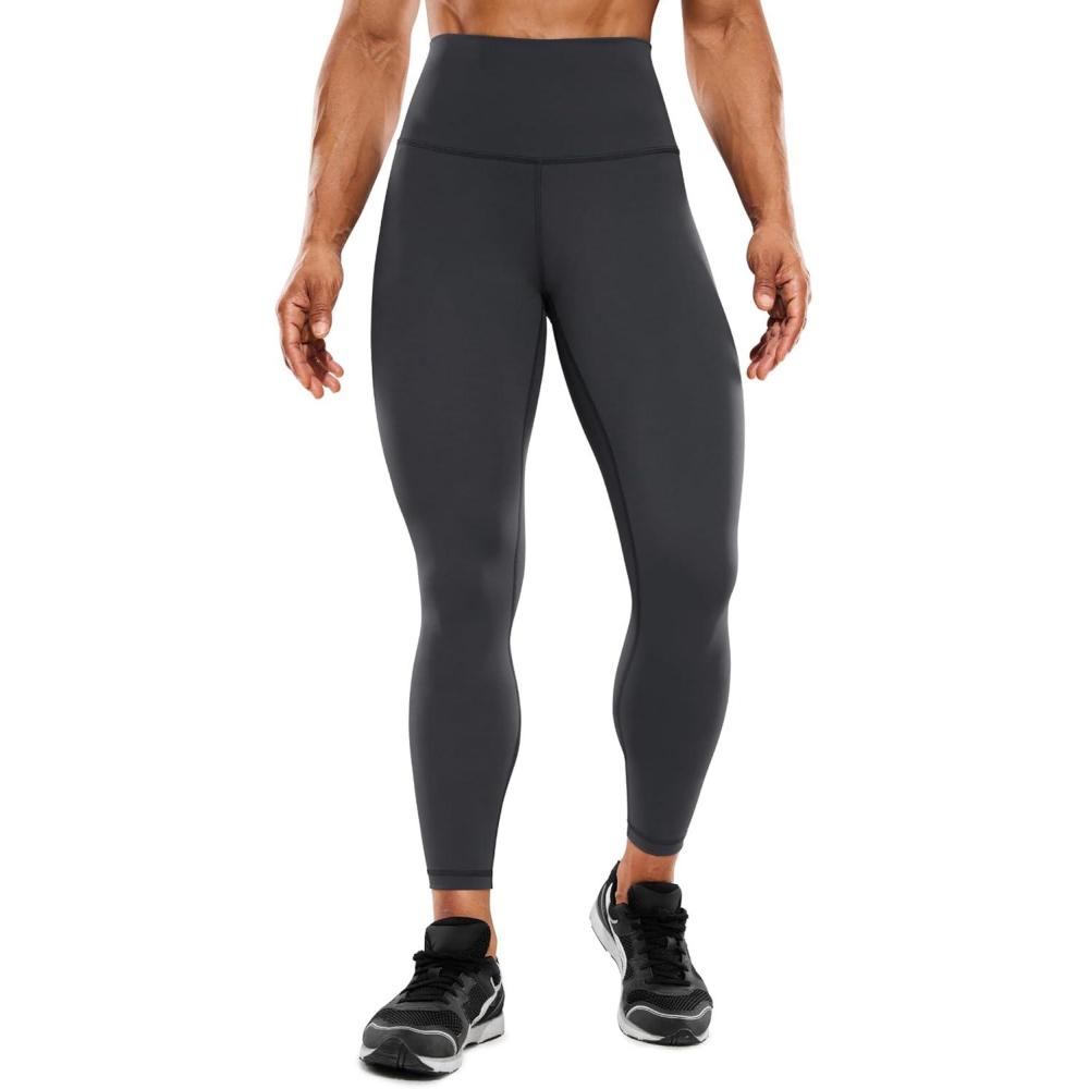 imageCRZ YOGA Womens Hugged Feeling Compression Leggings 25 Inches Thick High Waisted Tummy Control Workout Pants TightsInk Gray