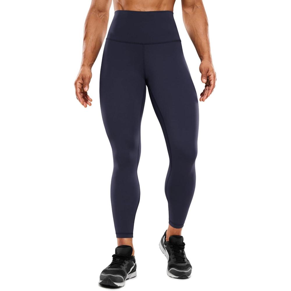 imageCRZ YOGA Womens Hugged Feeling Compression Leggings 25 Inches Thick High Waisted Tummy Control Workout Pants TightsNavy