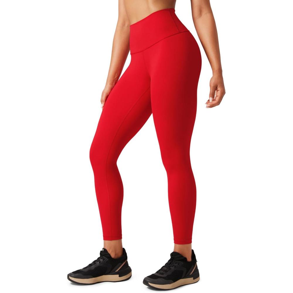 imageCRZ YOGA Womens Hugged Feeling Compression Leggings 25 Inches Thick High Waisted Tummy Control Workout Pants TightsRed Chili