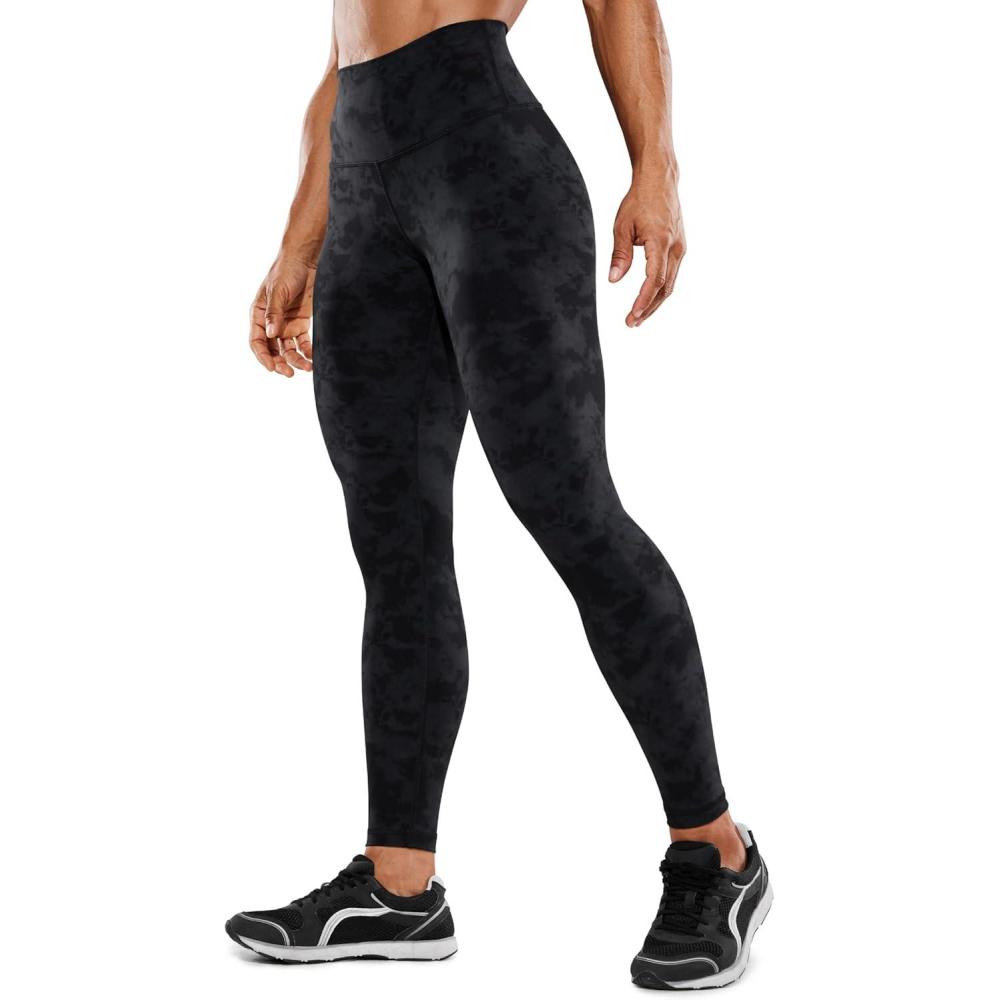 imageCRZ YOGA Womens Hugged Feeling Compression Leggings 28 Inches High Waist Thick Tummy Control Workout PantsTie Dye Smoke Ink