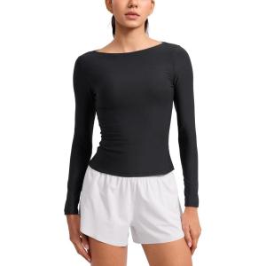 CRZ YOAG Cloudweight Boat Neck Shirts for Women – Workout Athletic Gym Casual Long Sleeve Tops Soft Lightweight T-Shirt(Black)