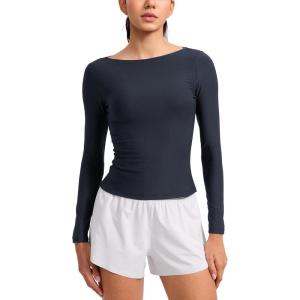 CRZ YOAG Cloudweight Boat Neck Shirts for Women – Workout Athletic Gym Casual Long Sleeve Tops Soft Lightweight T-Shirt(True Navy)