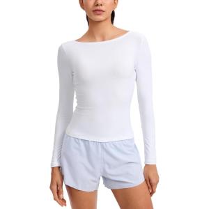 CRZ YOAG Cloudweight Boat Neck Shirts for Women – Workout Athletic Gym Casual Long Sleeve Tops Soft Lightweight T-Shirt(White)
