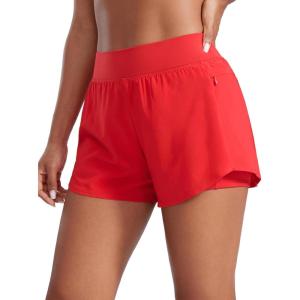 CRZ YOGA 2 in 1 Double Layer Running Shorts for Women 3″ – High Waisted for Athletic Tennis Workout with Zip Pockets(Deep Red)
