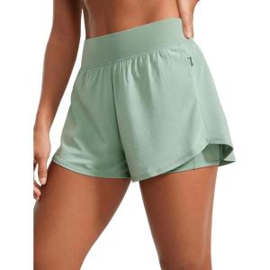 CRZ YOGA 2 in 1 Double Layer Running Shorts for Women 3″ – High Waisted for Athletic Tennis Workout with Zip Pockets(Green Palm Court)