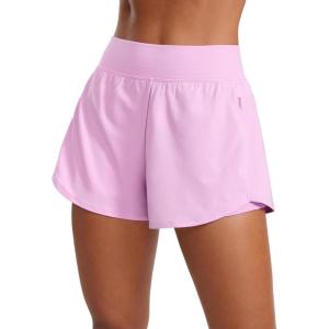 CRZ YOGA 2 in 1 Double Layer Running Shorts for Women 3″ – High Waisted for Athletic Tennis Workout with Zip Pockets(Vita Pink)
