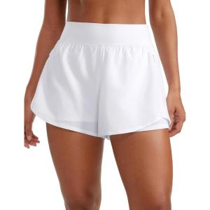 CRZ YOGA 2 in 1 Double Layer Running Shorts for Women 3″ – High Waisted for Athletic Tennis Workout with Zip Pockets(White)