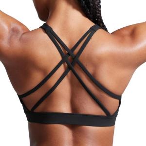 CRZ YOGA Butterbreeze Square Neck Sports Bras for Women – Strappy Thin Straps Workout Traning Padded Gym Halter Cami Top(Black)